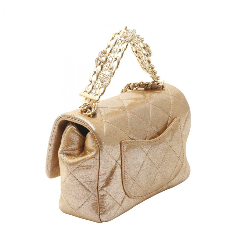 香奈兒 (CHANEL) 絎縫 COCO 標誌鏈斜背包 AS4595 皮革 金色五金-1