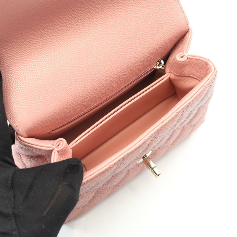 香奈兒 Coco XXS 手提包,頂部手柄鏈條肩背包,粉紅色小牛皮,二手,金色五金-2