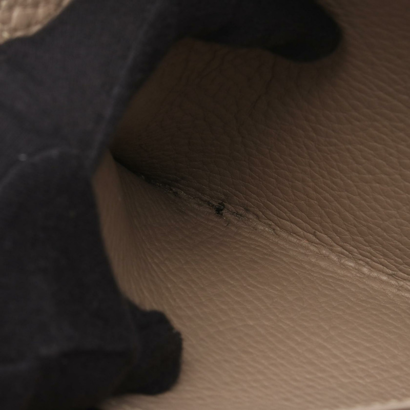 愛馬仕 Cabas35 單肩托特包,峽灣皮革,米色,灰棕色,二手,帶五金件。-5