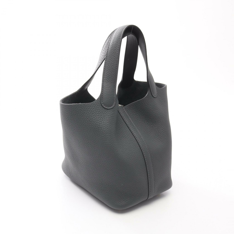 愛馬仕 Picotin Lock PM Eclat 手提包,Clemence Swift 皮革,灰色/黑色,二手,金色五金-1