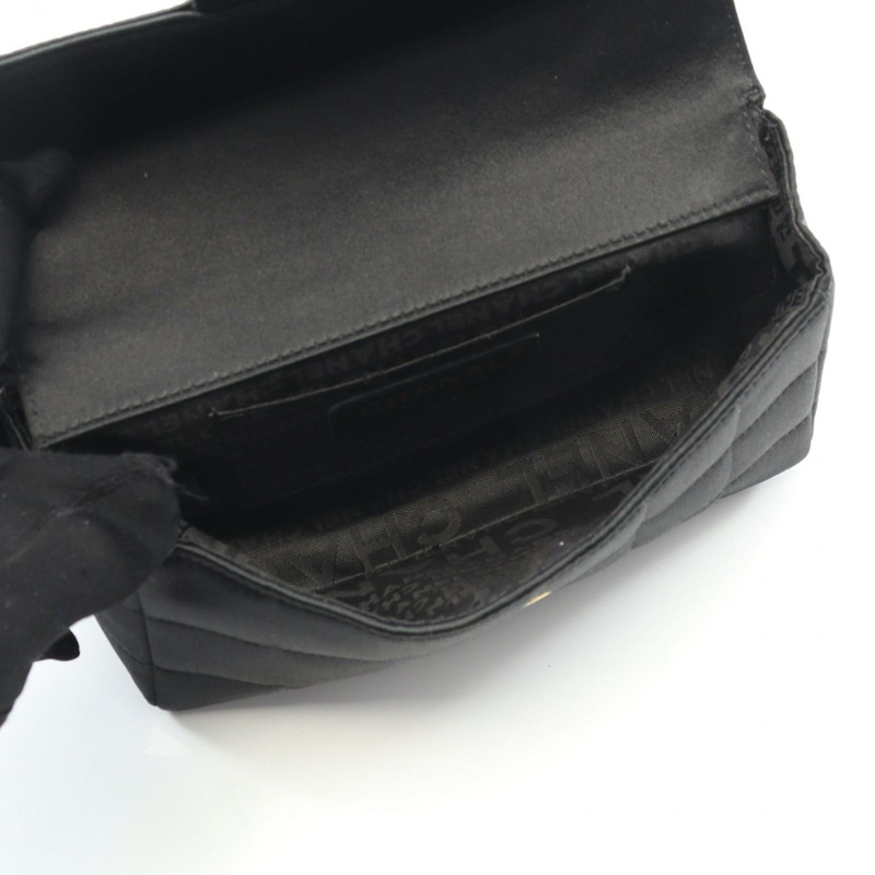 香奈兒巧克力棒山茶花鏈單肩斜挎包,黑色織物面料,二手金色五金-2