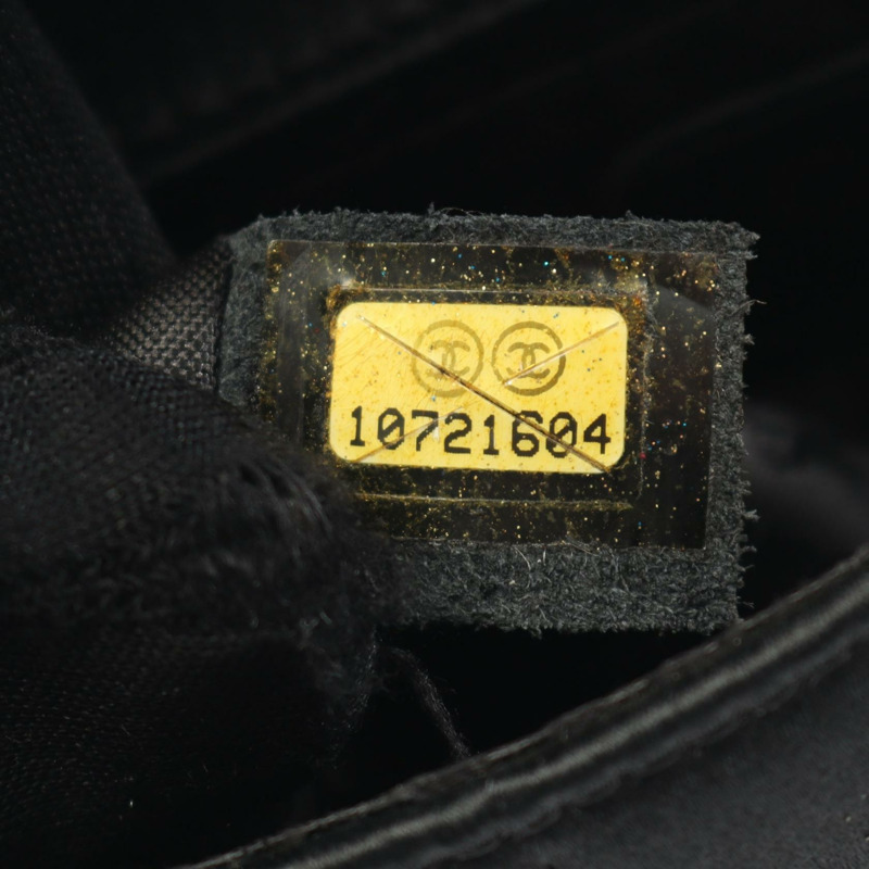 香奈兒巧克力棒山茶花鏈單肩斜挎包,黑色織物面料,二手金色五金-4