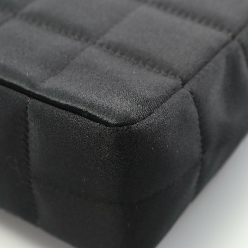 香奈兒巧克力棒山茶花鏈單肩斜挎包,黑色織物面料,二手金色五金-7