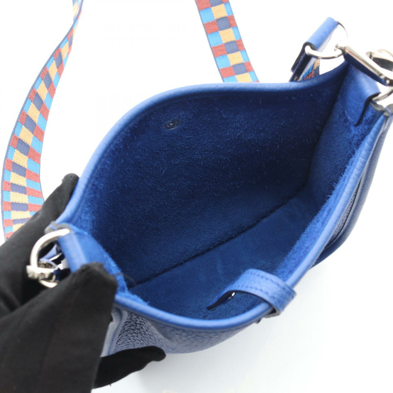 愛馬仕 Evelyne TPM Amazon 單肩斜背包,Clemence 皮革,藍色,二手,SHW-2