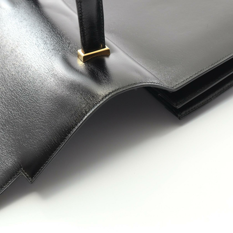 愛馬仕鋼琴包,黑色小牛皮,二手,女士,金色五金配件。-6