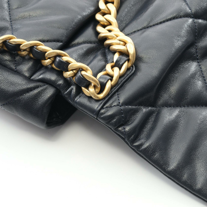 CHANEL 19 dix-neuf 馬特拉斯鏈條單肩包 AS1160 小羊皮海軍藍二手女式-6