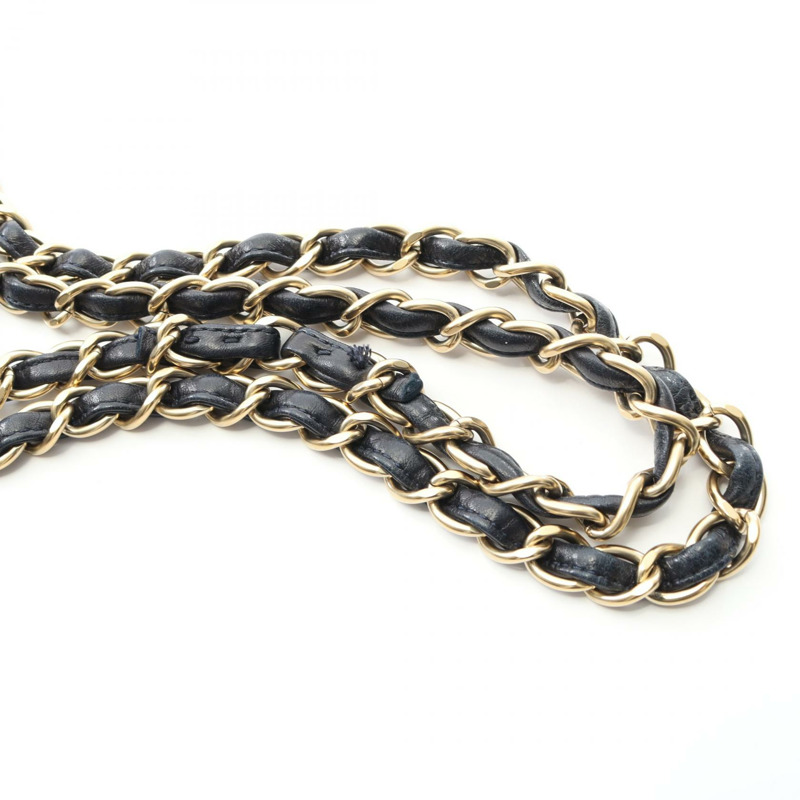 香奈兒 (CHANEL) Matelasse W 翻蓋鏈條單肩包,羊皮,海軍藍,二手,金色五金,女士-9