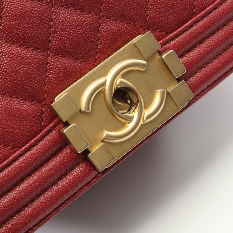 香奈兒 Boy Chanel 小號鏈條肩背包,紅色小牛皮,二手,金色五金,女士-5