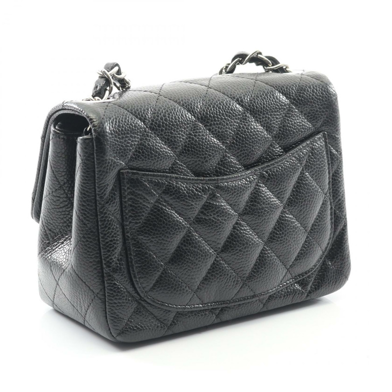 香奈兒迷你絎縫鏈條肩背斜背包，小牛皮，黑色，二手，銀色五金，Coco-1