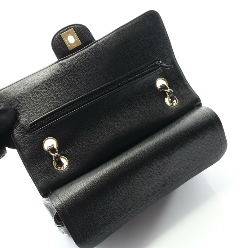 香奈兒 (CHANEL) Matelasse W 翻蓋鏈條肩背包 小牛皮 GHW 黑色 二手 女士 CC-6