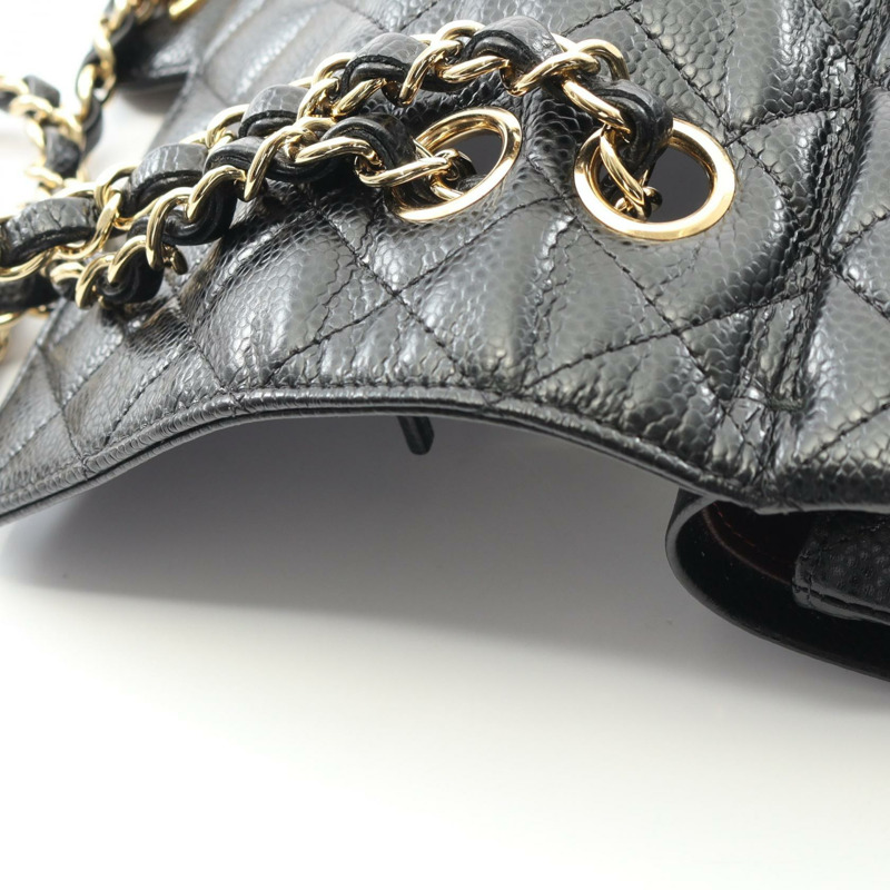香奈兒 (CHANEL) Matelasse W 翻蓋鏈條肩背包 小牛皮 GHW 黑色 二手 女士 CC-8