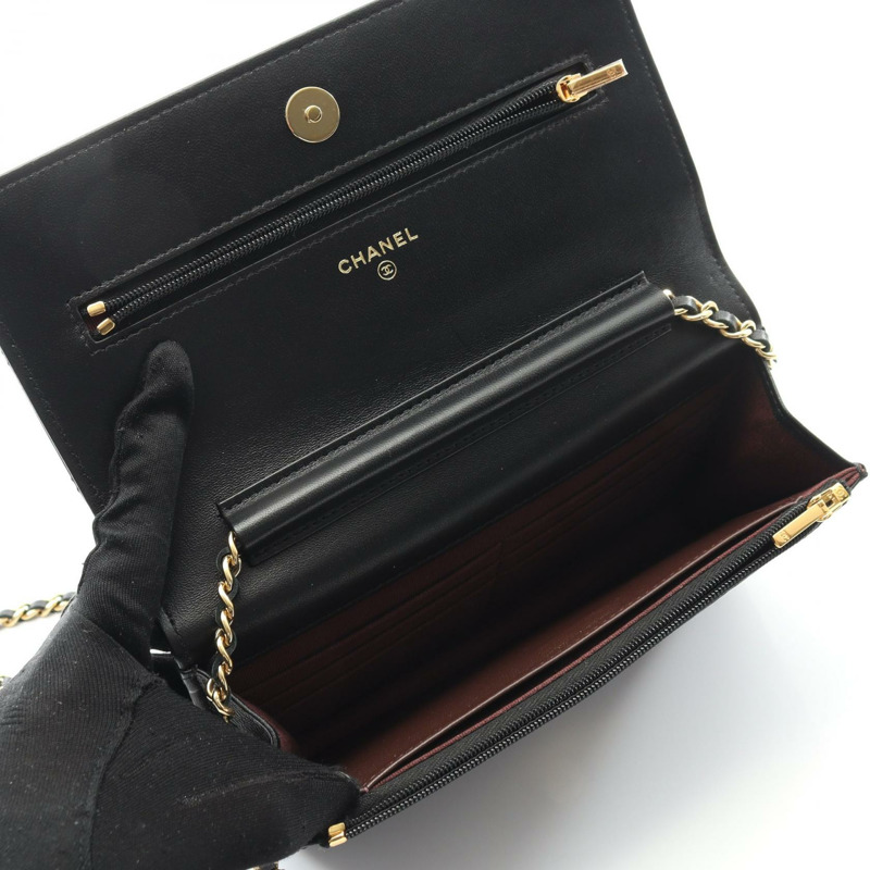 香奈兒 (CHANEL) 絎縫鏈條斜挎單肩包,羊皮材質,黑色,二手,女士款,金色五金-2