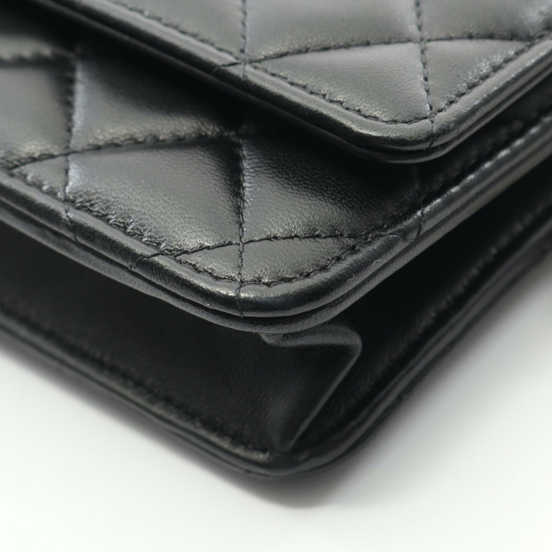 香奈兒 (CHANEL) 絎縫鏈條斜挎單肩包,羊皮材質,黑色,二手,女士款,金色五金-7