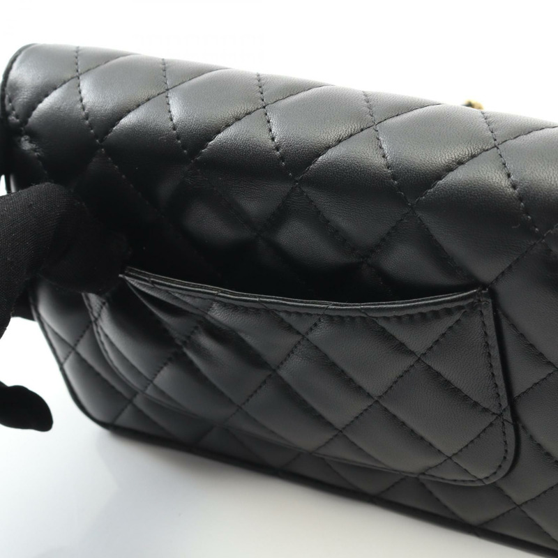 香奈兒 (CHANEL) 絎縫鏈條斜挎單肩包,羊皮材質,黑色,二手,女士款,金色五金-9