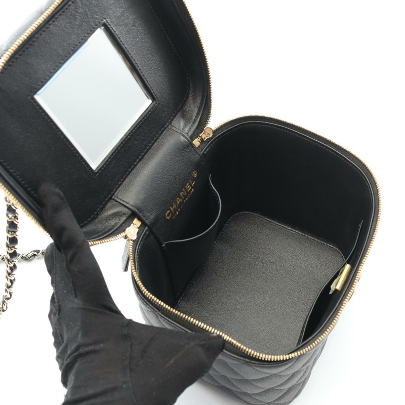 香奈兒 (CHANEL) 絎縫鏈條肩包,小牛皮,金色五金,黑色,二手,女士 CC-2