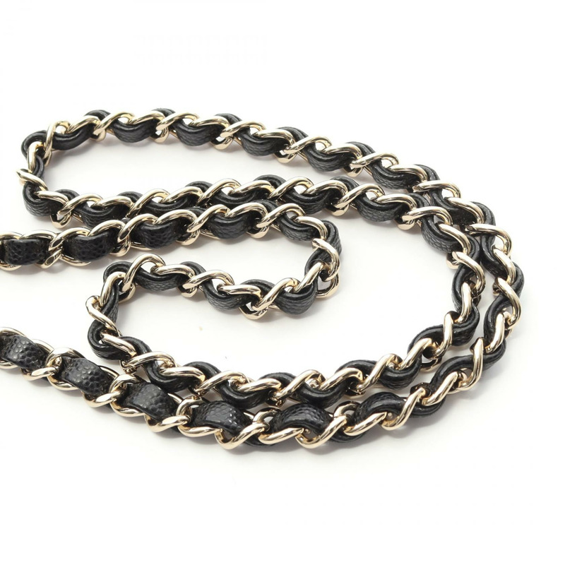 香奈兒 (CHANEL) 絎縫鏈條肩包,小牛皮,金色五金,黑色,二手,女士 CC-9