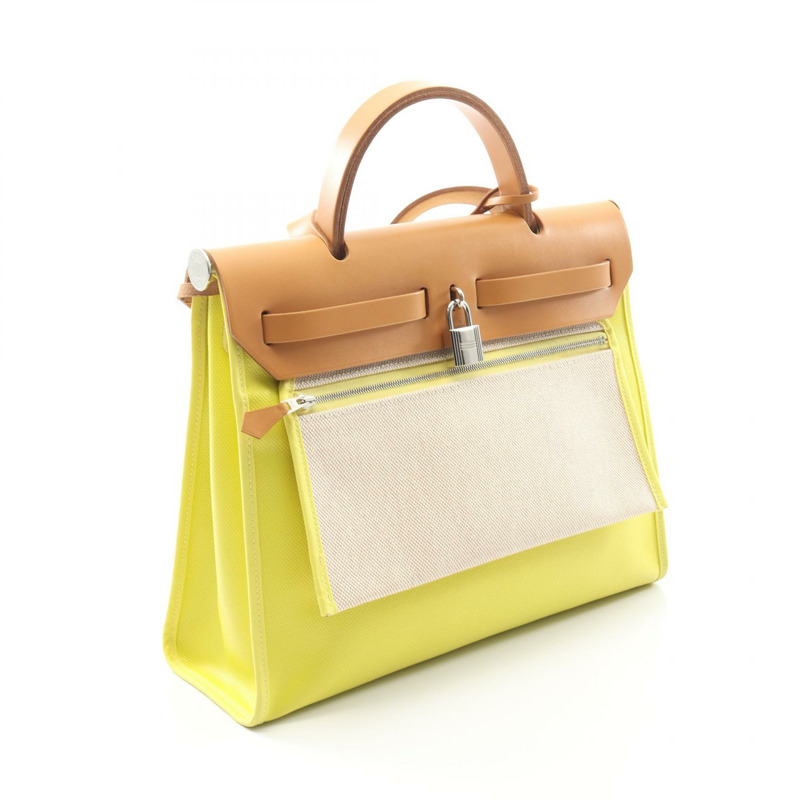 愛馬仕 Herbag Zip PM 單肩手提包 Toile H Berline 帆布皮革 黃色 二手-1