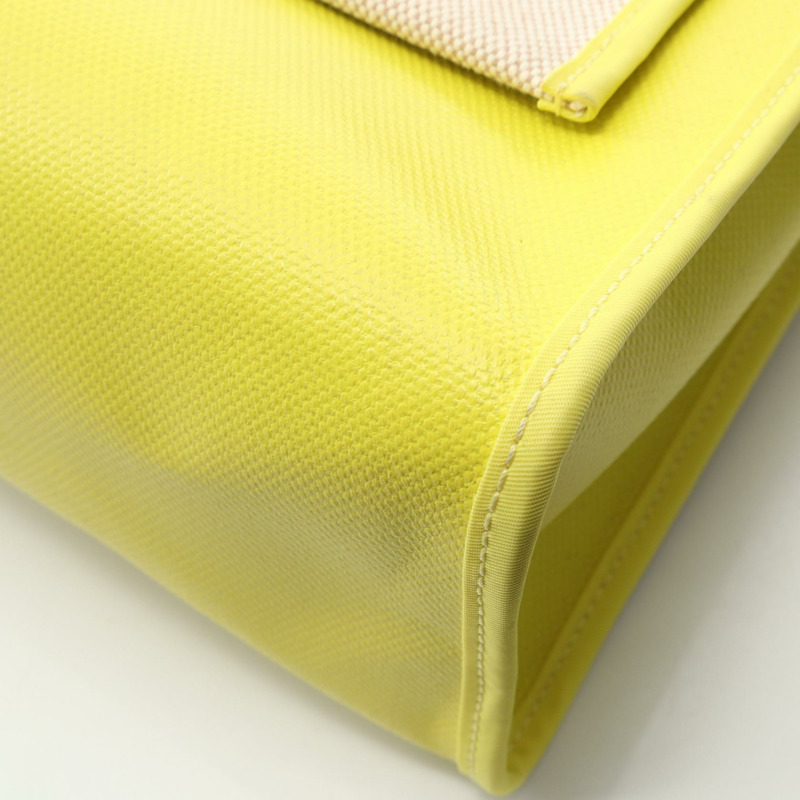 愛馬仕 Herbag Zip PM 單肩手提包 Toile H Berline 帆布皮革 黃色 二手-6