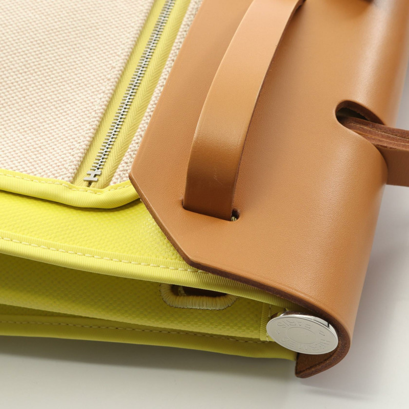 愛馬仕 Herbag Zip PM 單肩手提包 Toile H Berline 帆布皮革 黃色 二手-7