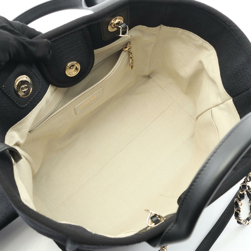 香奈兒 Deauville 小號手提單肩包 AS3257 帆布皮革 黑色 二手 女士-2