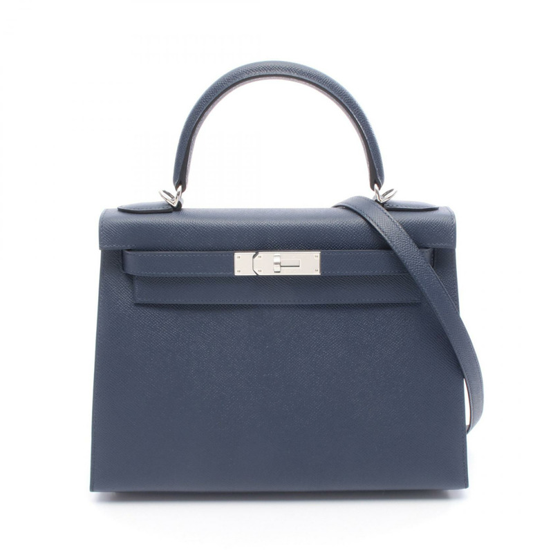 愛馬仕 Kelly 28 單肩手提包,Epsom 皮革,藍色/海軍藍,二手,女士,帶五金配件-0