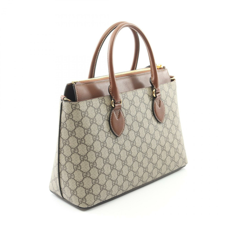 GUCCI GG Supreme 托特斜背包 779768 帆布皮革 米色棕色 二手-1