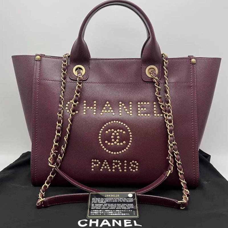 CHANEL 紅色荔枝紋牛皮沙灘包 33*28*6.5 99新 配件塵袋保卡-0