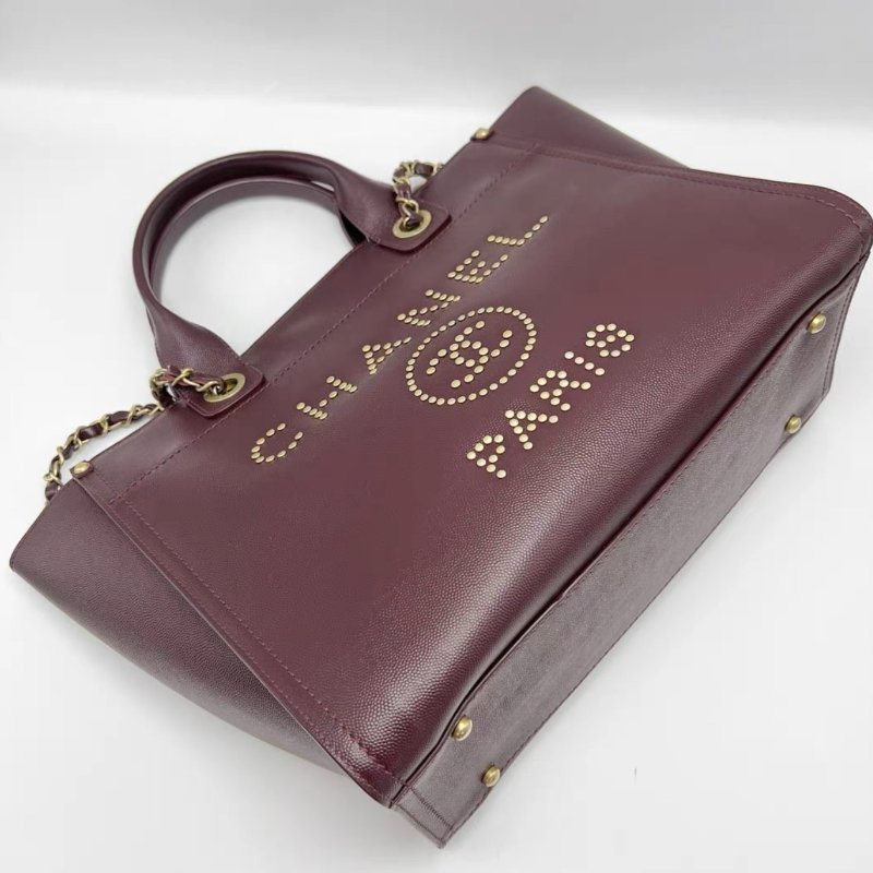 CHANEL 紅色荔枝紋牛皮沙灘包 33*28*6.5 99新 配件塵袋保卡-4