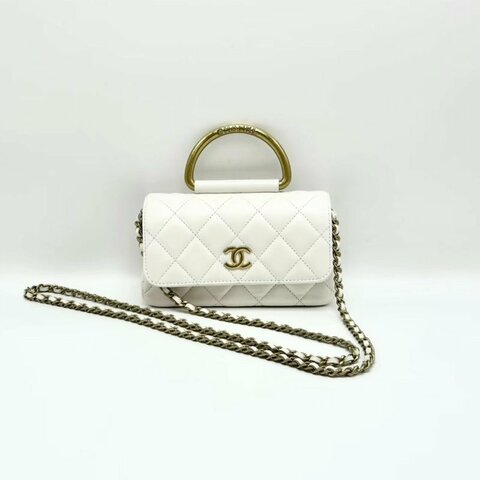 CHANEL 白金圓環手柄方胖子手提肩背斜背包 17*9.5*6.5 98新配件塵袋