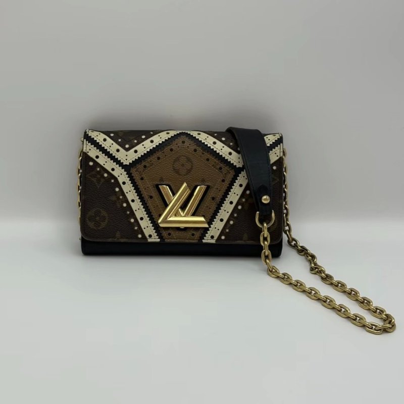 LV 拼色老花twist woc肩背斜背鏈條包19*12*3.5 98新配件塵袋-0