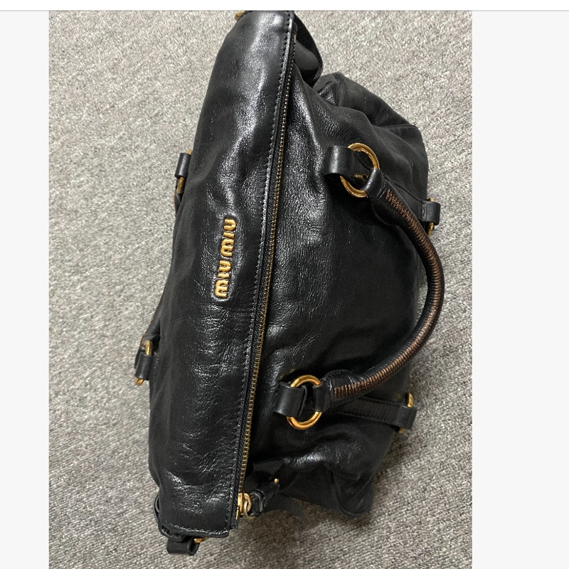 miumiu黑金油蠟機車包 機場包 斜背包 手提包-3