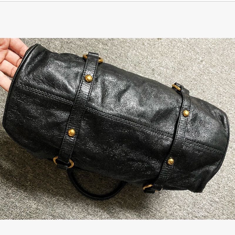 miumiu黑金油蠟機車包 機場包 斜背包 手提包-4