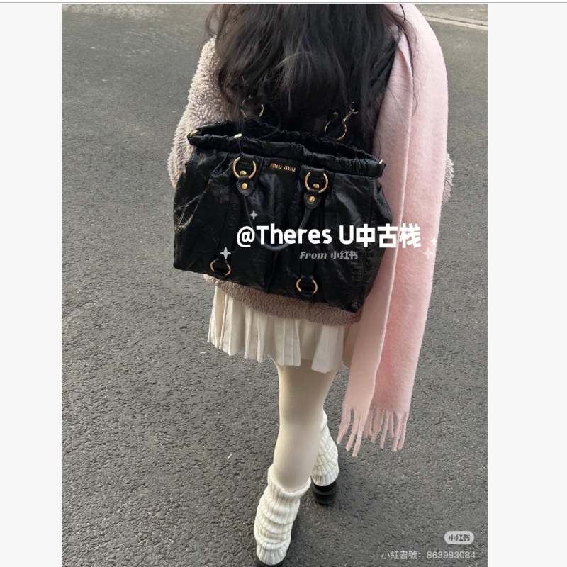 miumiu黑金油蠟機車包 機場包 斜背包 手提包-7