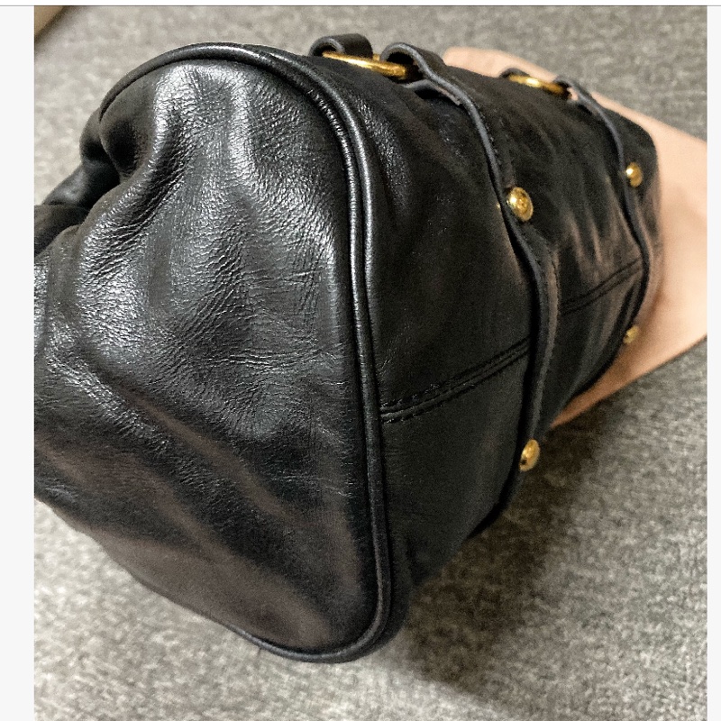 miumiu黑金油蠟蝴蝶結包 機車包 機場包  斜背包 手-13