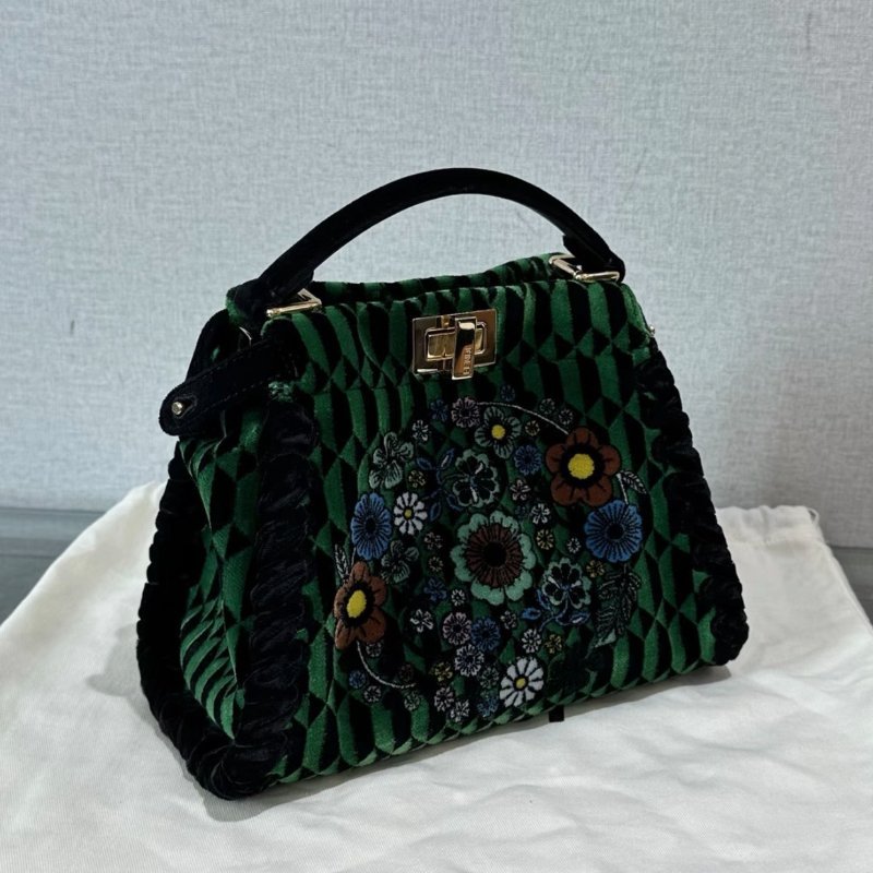 FENDI peekaboo絲絨刺繡金扣帶小號 23*17*10 全新閒置配件塵袋-1