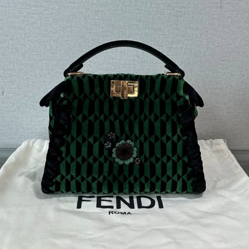 FENDI peekaboo絲絨刺繡金扣帶小號 23*17*10 全新閒置配件塵袋-5