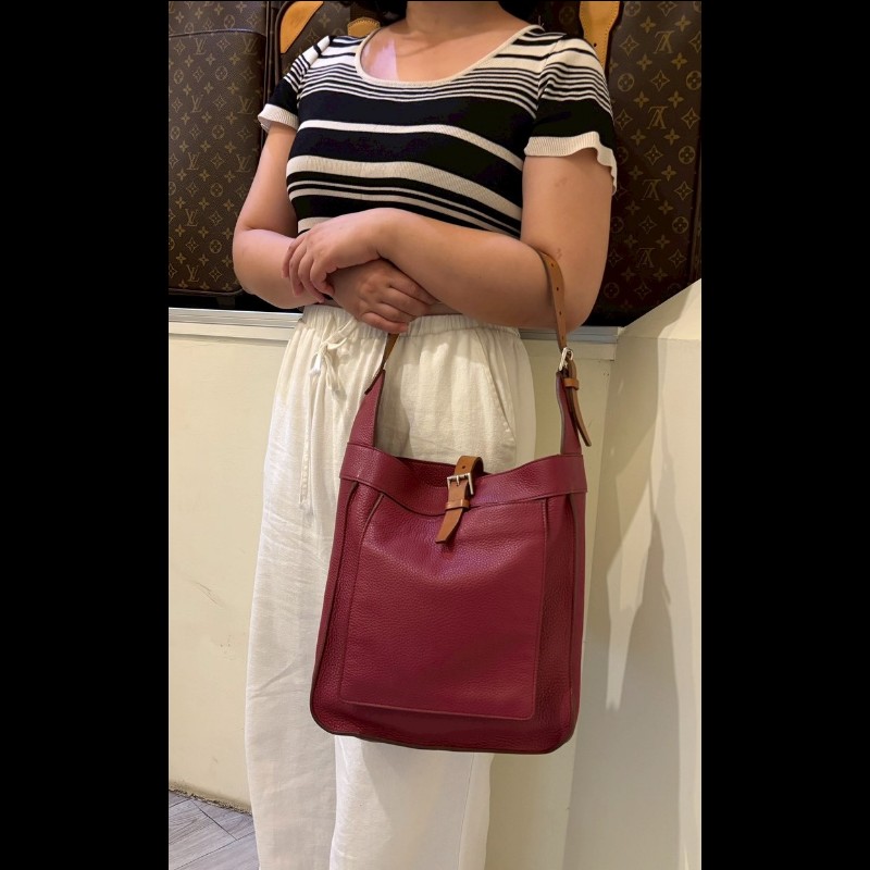 Hermes 單把紅皮革hobo包 Marwari-2