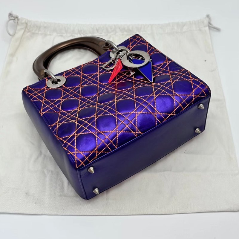 DIOR 炫彩紫色五格黛妃手提肩背包24*20*12 98新配件塵袋購證-2