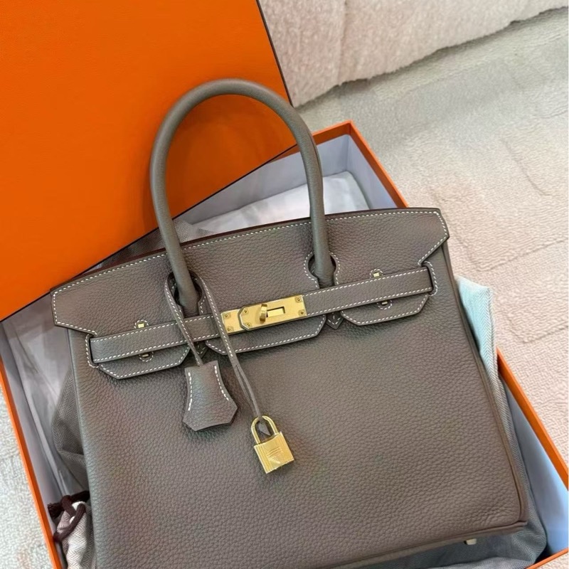 99新 愛馬仕birkin30大象灰金扣Togo皮 -16