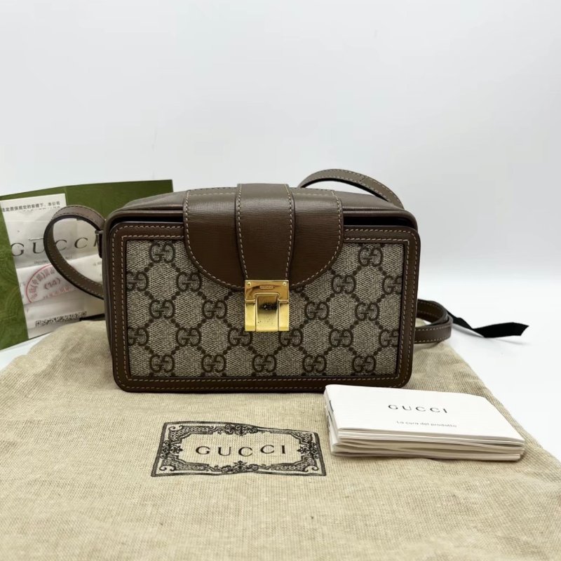 GUCCI 經典老花金扣盒子肩背斜背包 17.5*10*6 98新配件塵袋購證-0