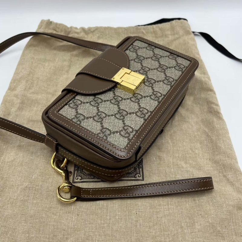 GUCCI 經典老花金扣盒子肩背斜背包 17.5*10*6 98新配件塵袋購證-2