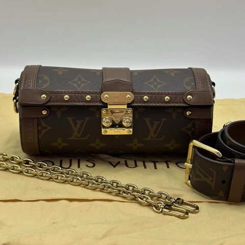 LV PAPILLONTRUNK老花圓筒肩背斜背包20*9*9 98新配件塵袋