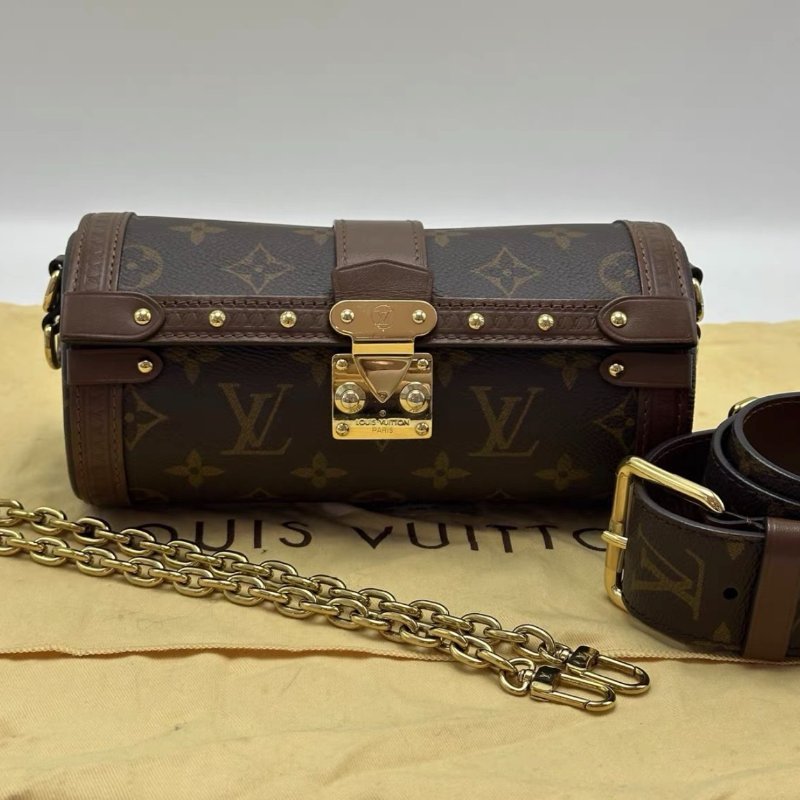 LV PAPILLONTRUNK老花圓筒肩背斜背包20*9*9 98新配件塵袋-0