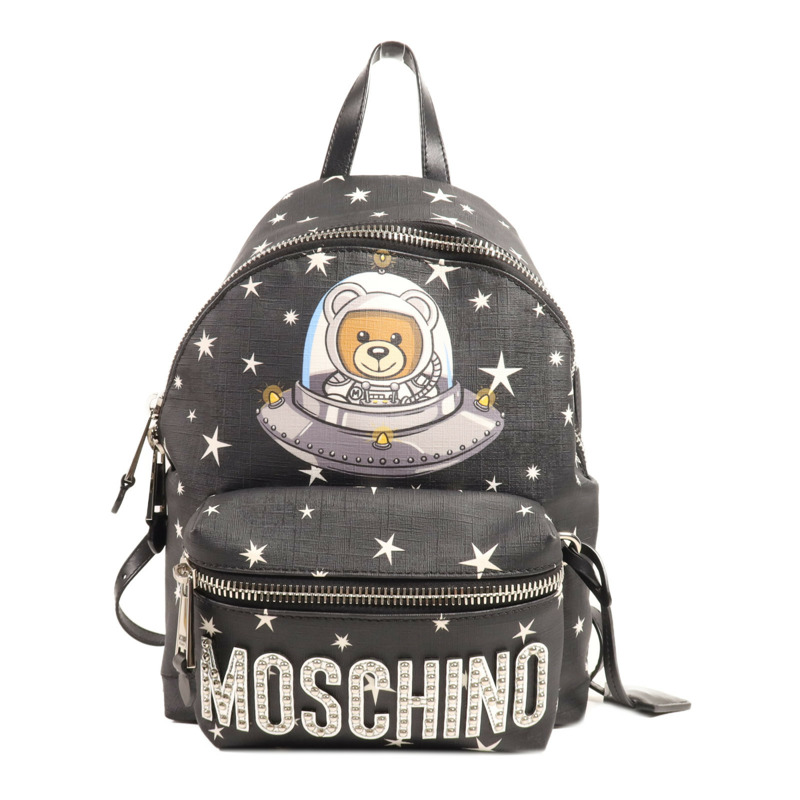 MOSCHINO 塗層帆布Backpack銀扣背包-0