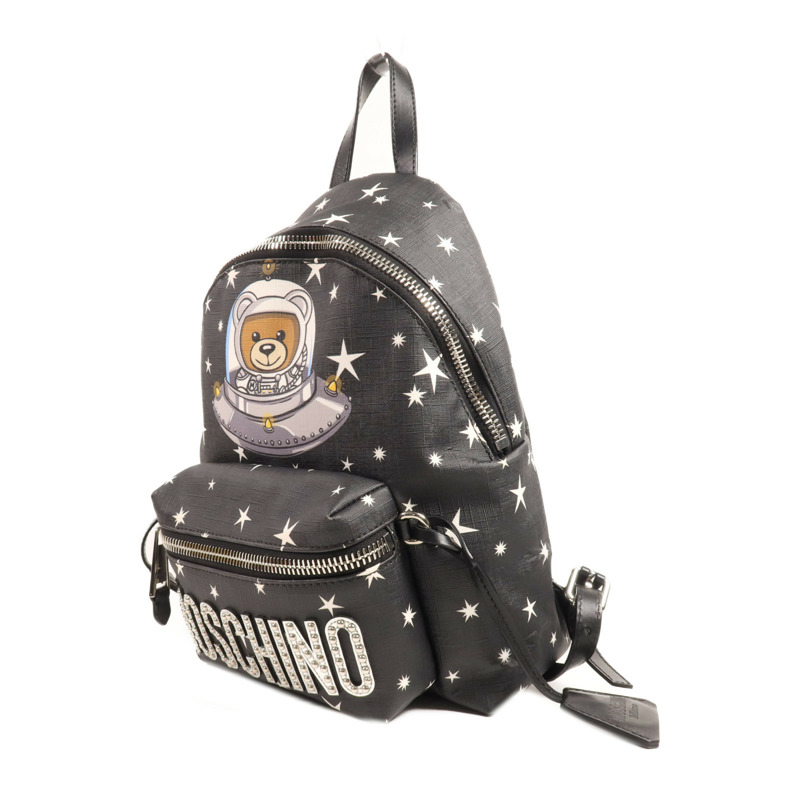MOSCHINO 塗層帆布Backpack銀扣背包-2