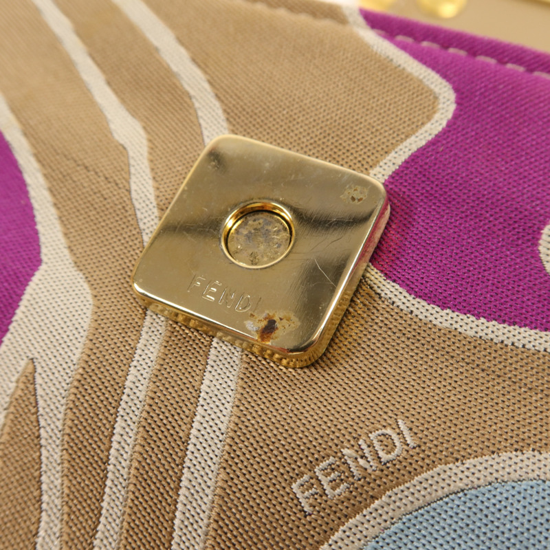 FENDI 帆布Vintage Baguette金扣肩背袋-13