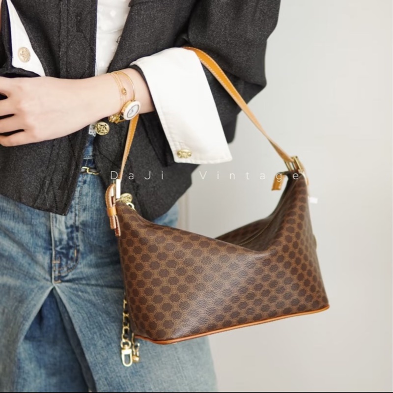 Celine 棕色凱旋門飯盒包 單肩包-18