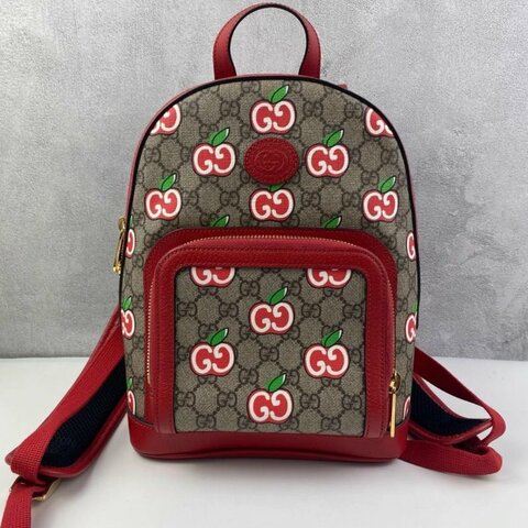 Gucci Supreme老花拼色 蘋果小號後背書包 99新配件塵袋