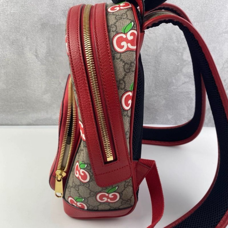 Gucci Supreme老花拼色 蘋果小號後背書包 99新配件塵袋-2