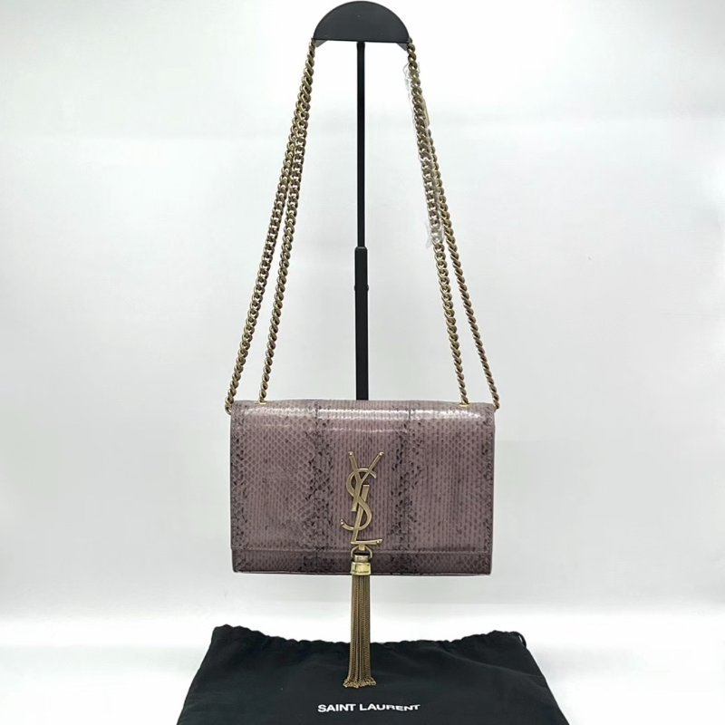 YSL 金扣蛇皮流蘇肩背斜背包20*13*5 98新配件塵袋-0